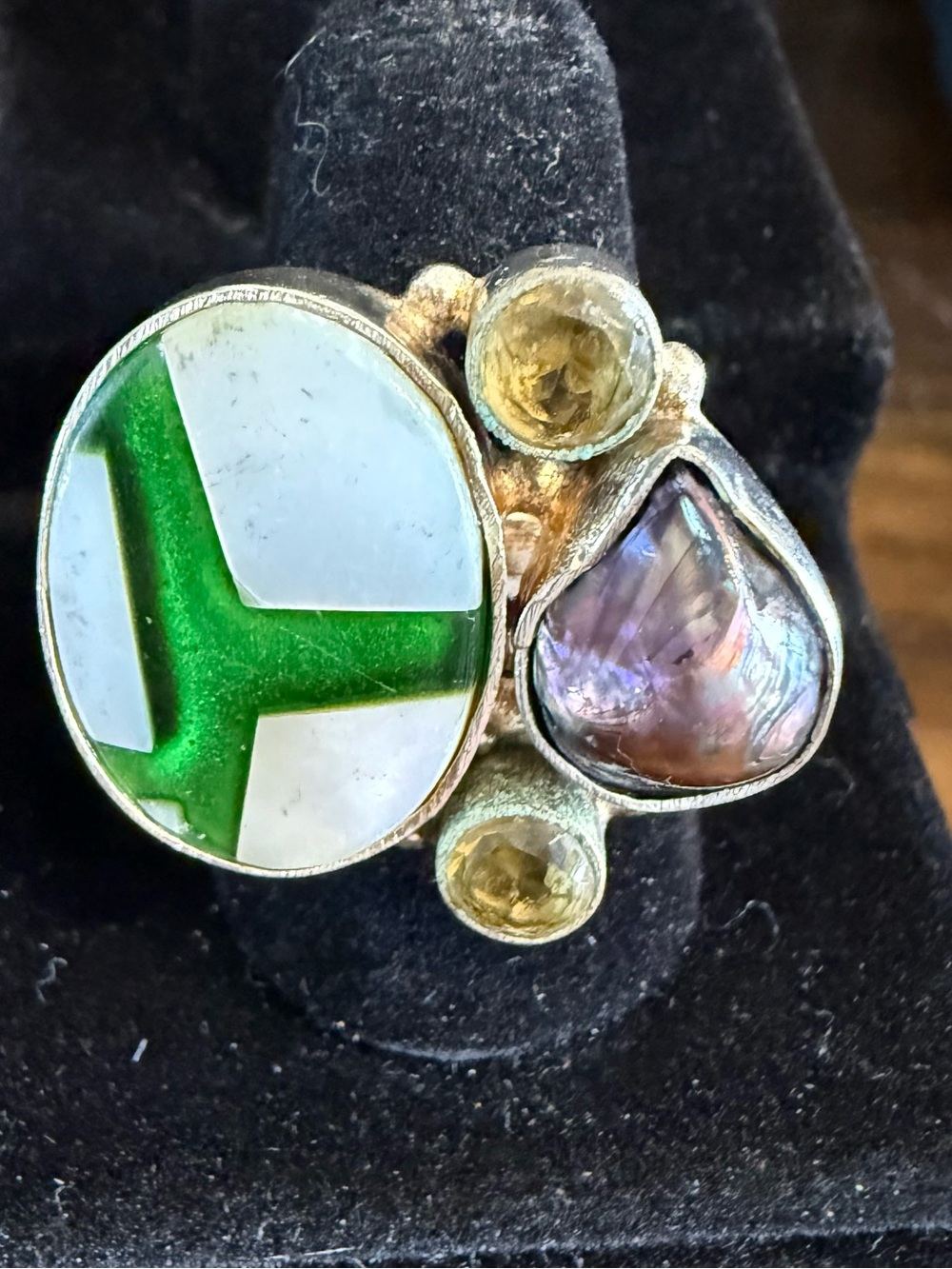 Sterling Silver Multi-Stone Green and Purple Statement Ring